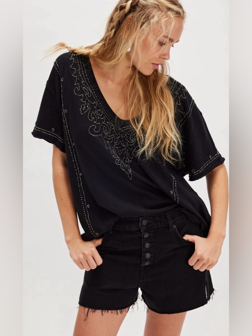 Free People Billie Jo Tee in Black, size Medium, NWT